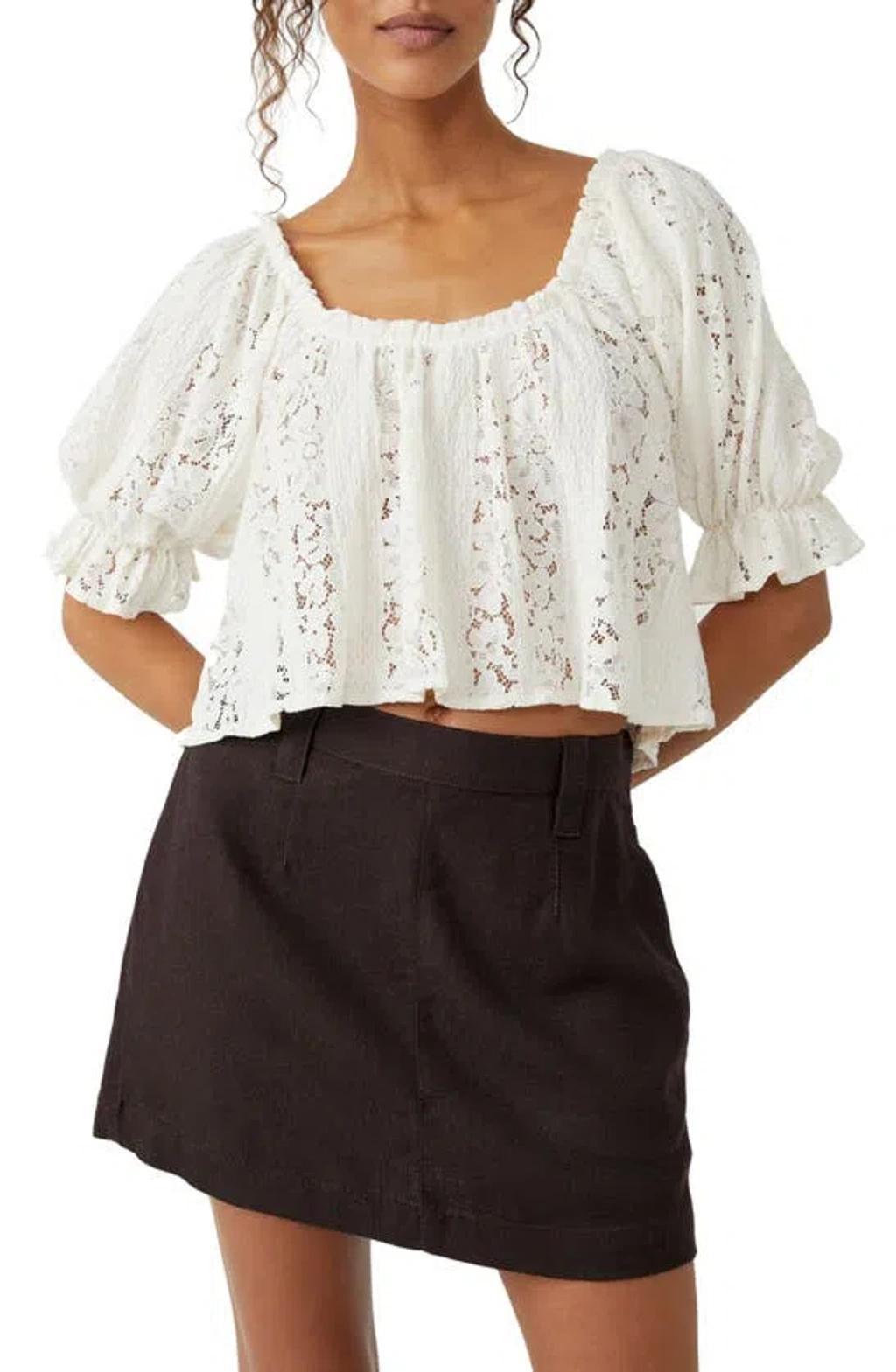 Stacey Puff Sleeve Lace Top In Ivory product image