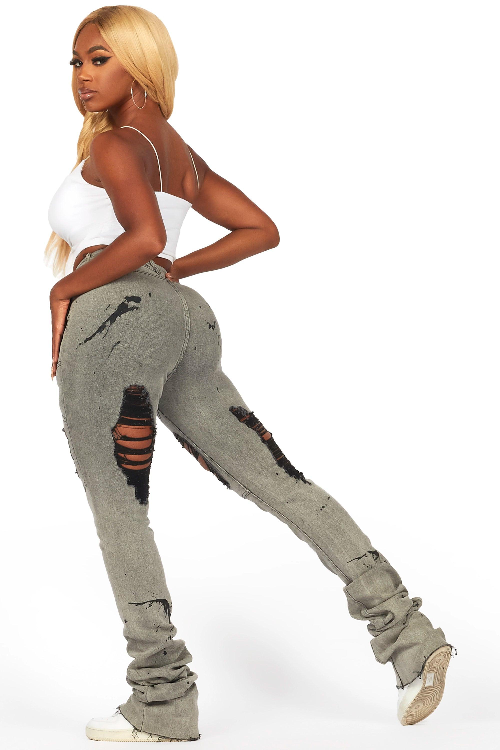 Taurean Grey Wash Painted Carpenter Super Stacked Jean Female Product Image