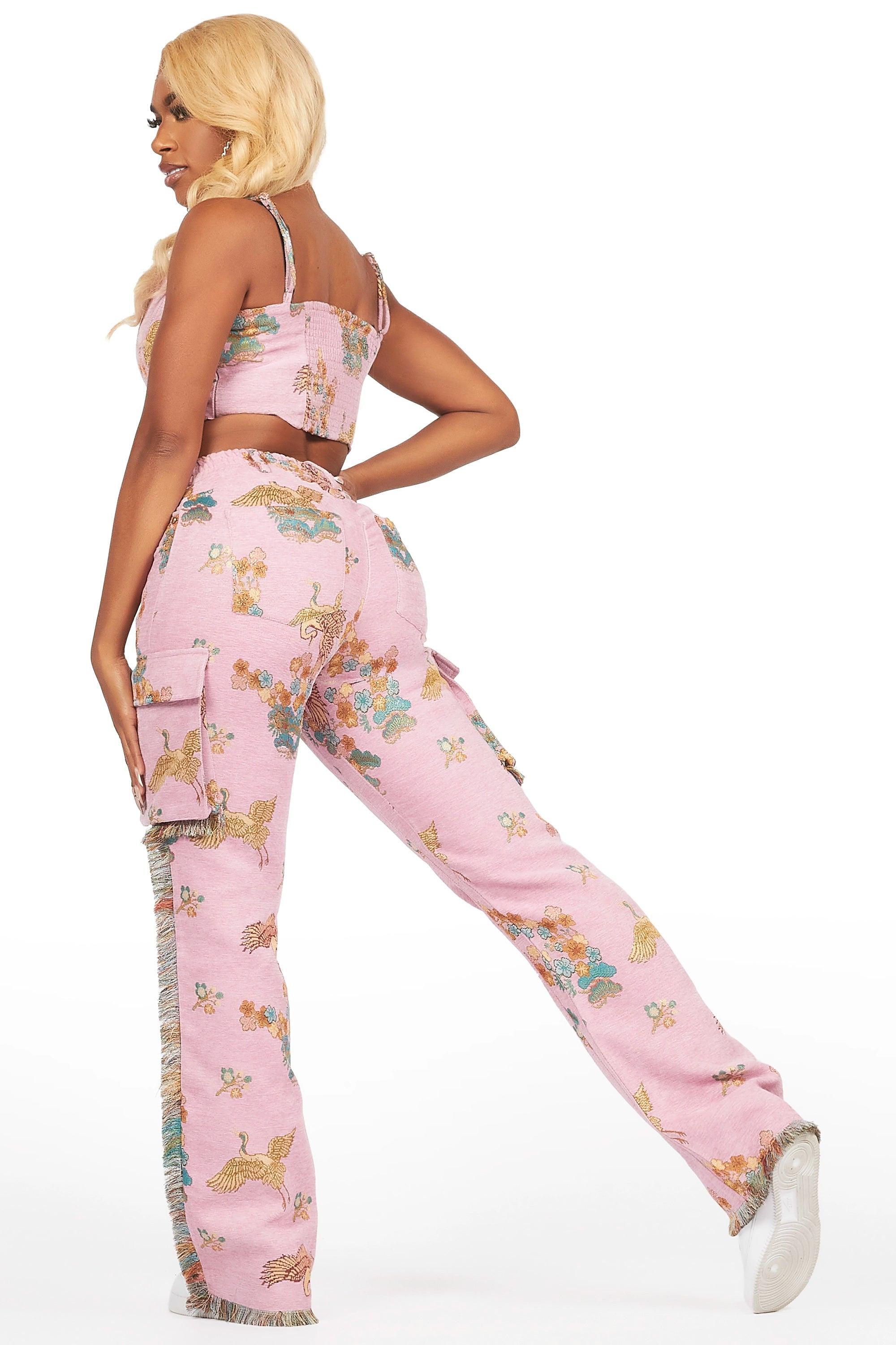 Vatasha Pink Tapestry Stacked Pant Female Product Image