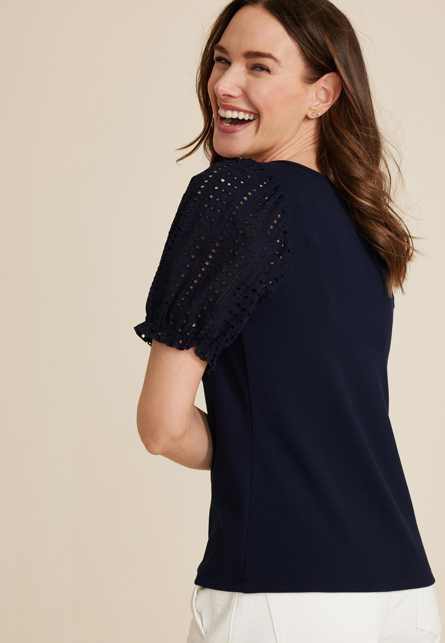 Eyelet Puff Sleeve Blouse Product Image