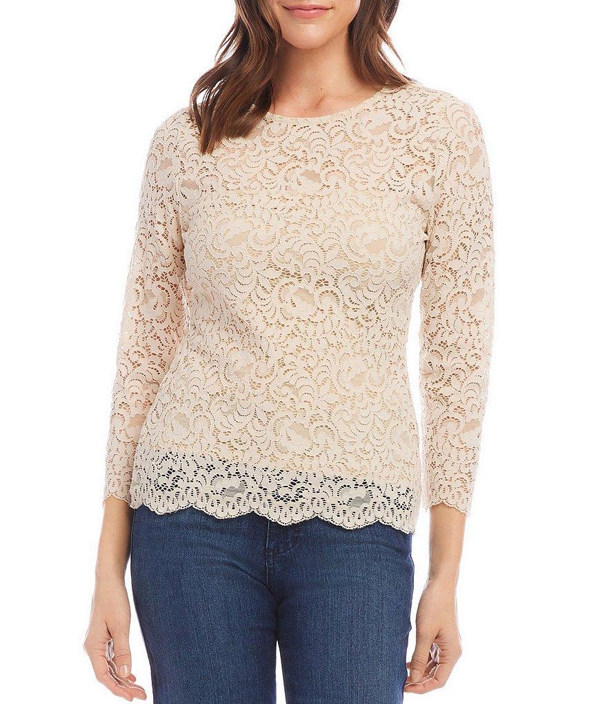 Karen Kane Lace Scoop Neck 3/4 Sleeve Pullover Top Product Image