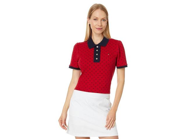 Tommy Hilfiger Puff Sleeve Dot Interlock Polo (Chili ) Women's Clothing Product Image