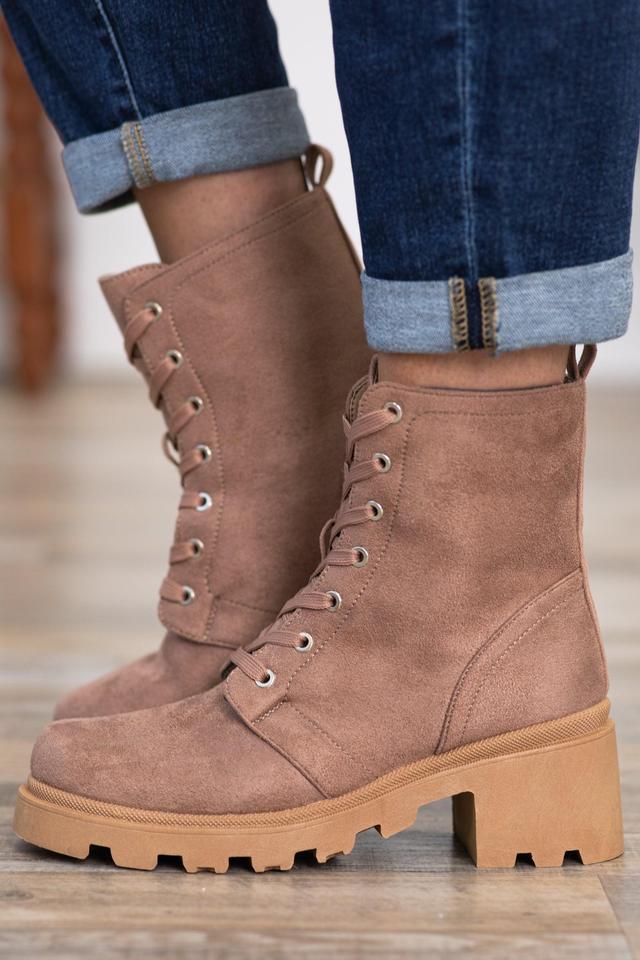 Mocha Lug Sole Lace Up Boots Product Image