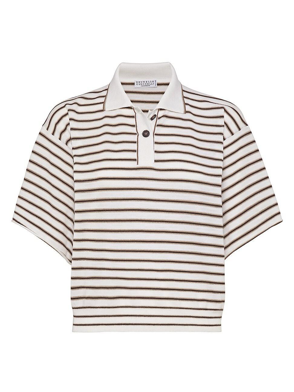 Womens Sparkling Stripe Lightweight Knit Polo T-Shirt In Virgin Wool And Cashmere Product Image