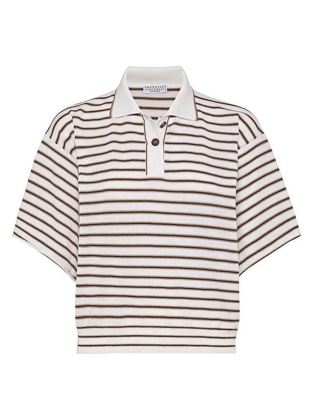 Womens Sparkling Stripe Lightweight Knit Polo T-Shirt In Virgin Wool And Cashmere Product Image