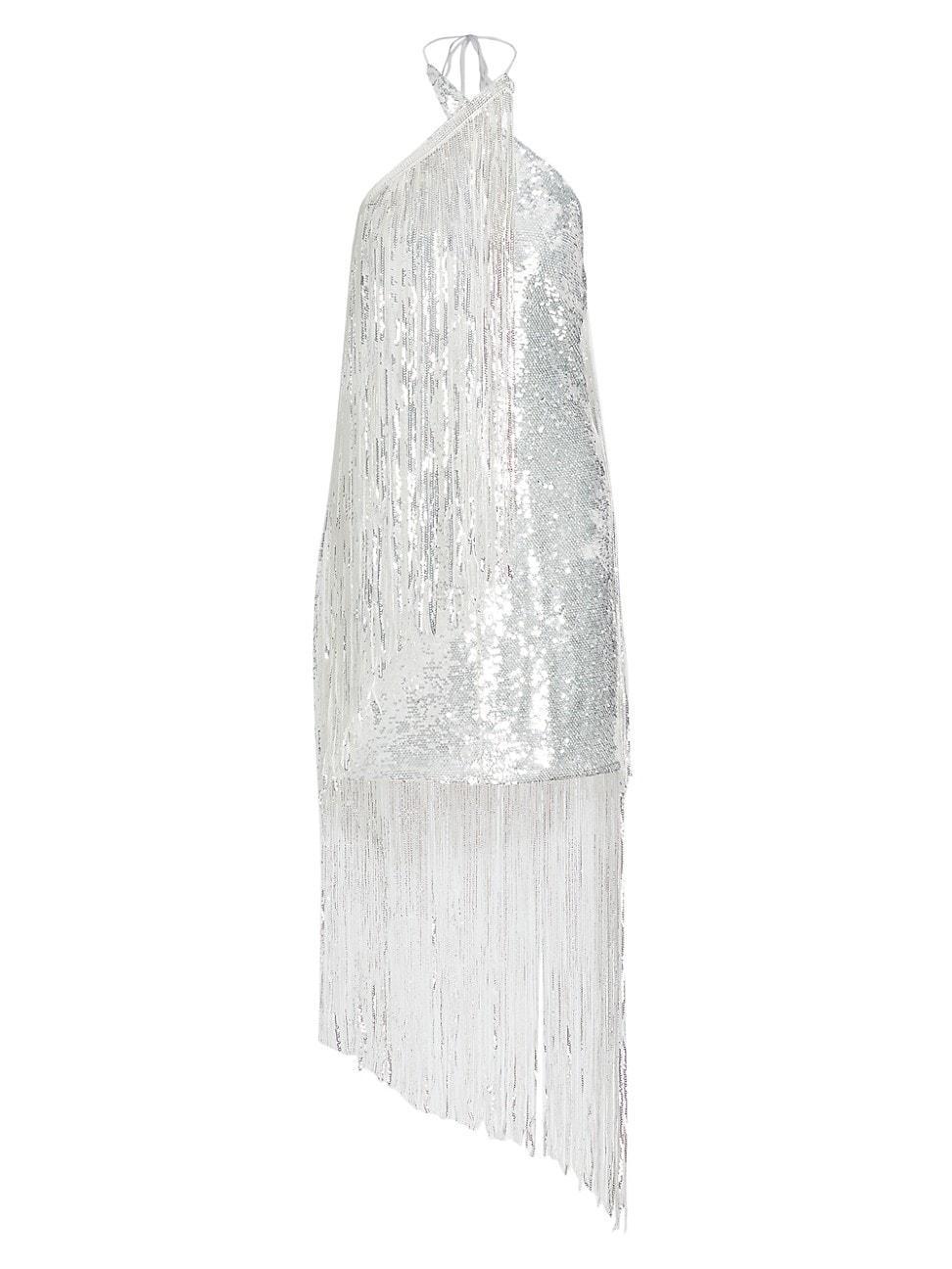 ROTATE Mini Fringe Dress in Metallic Silver. Product Image