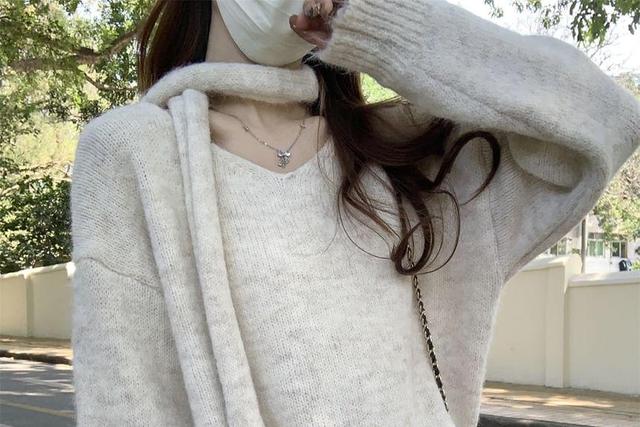 V-Neck Plain Sweater Product Image