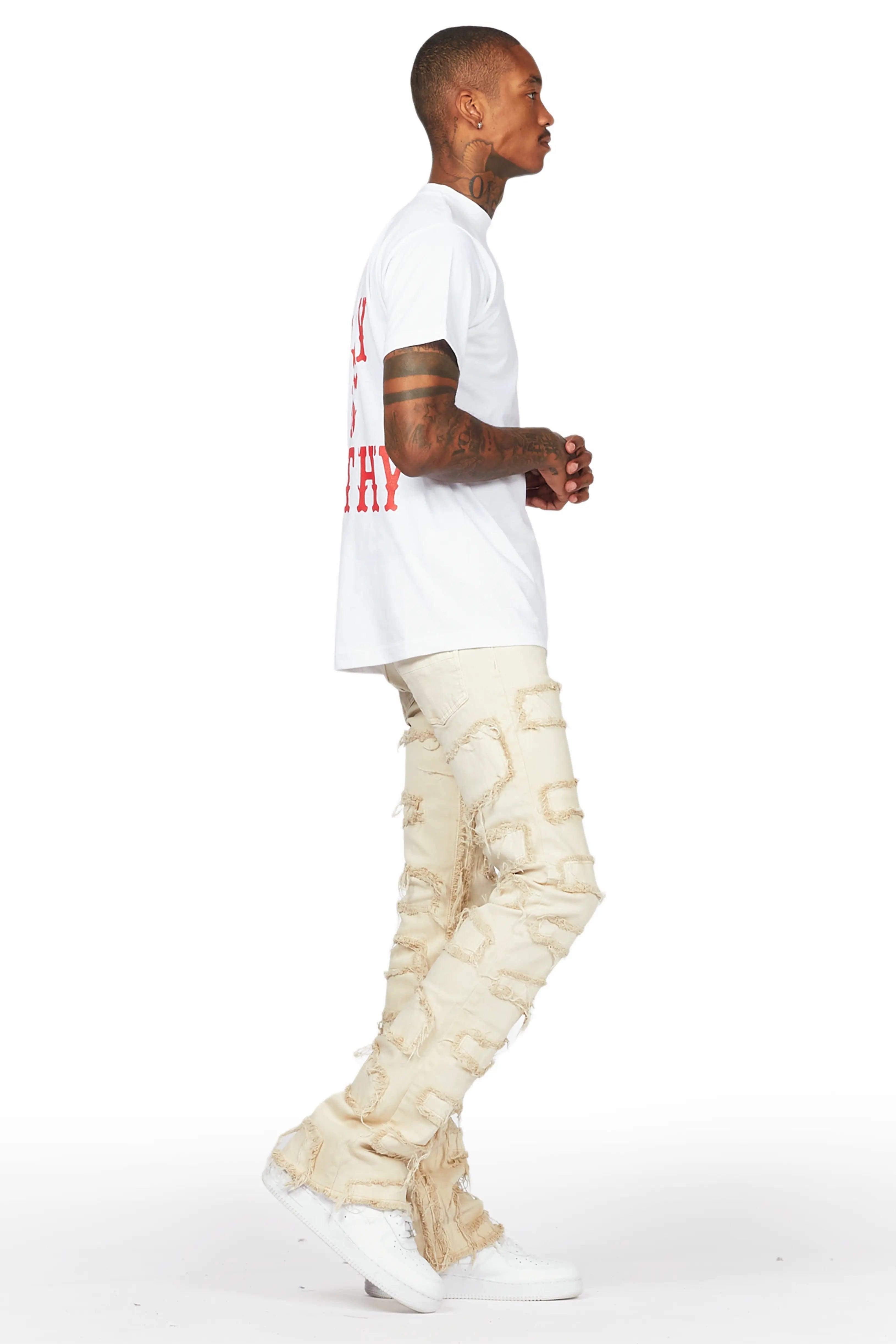 Posse White T-Shirt & Shake Beige Stacked Jean Bundle Male Product Image