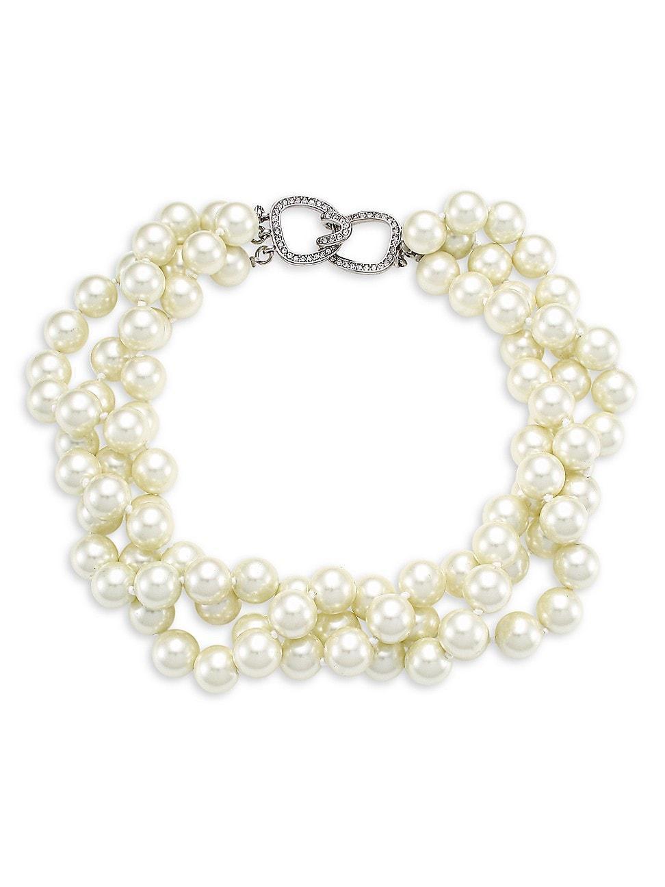 Womens 3-Row Twisted Glass Pearl Choker Necklace Product Image