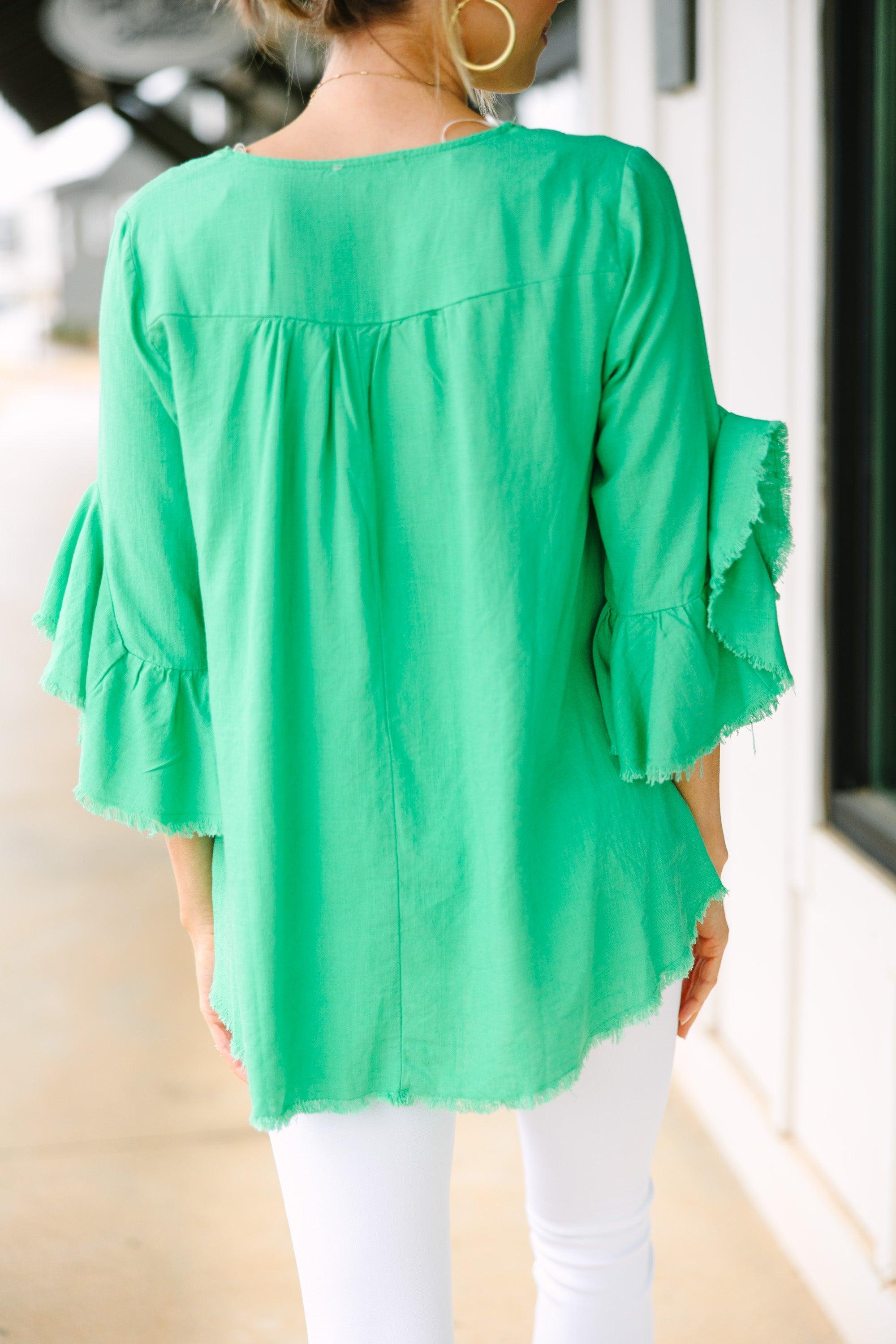 On Your Side Lime Green Linen Blouse Female Product Image