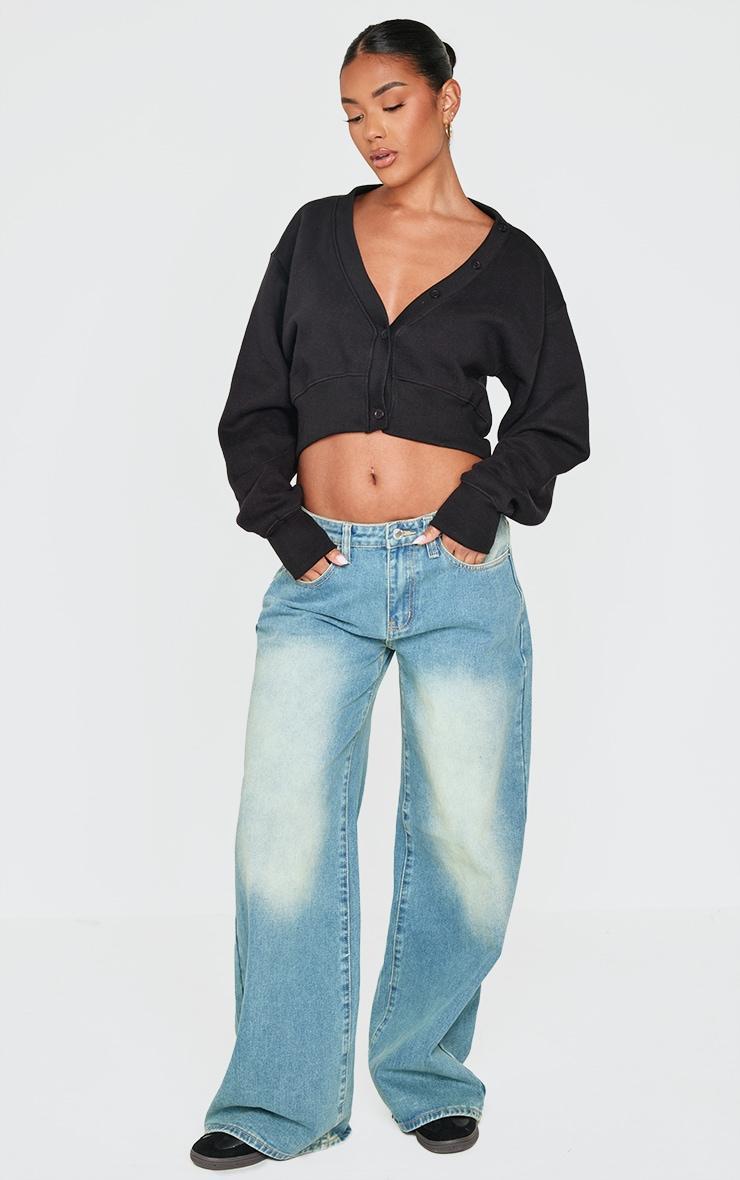 Black Cropped Button Front Sweatshirt Product Image