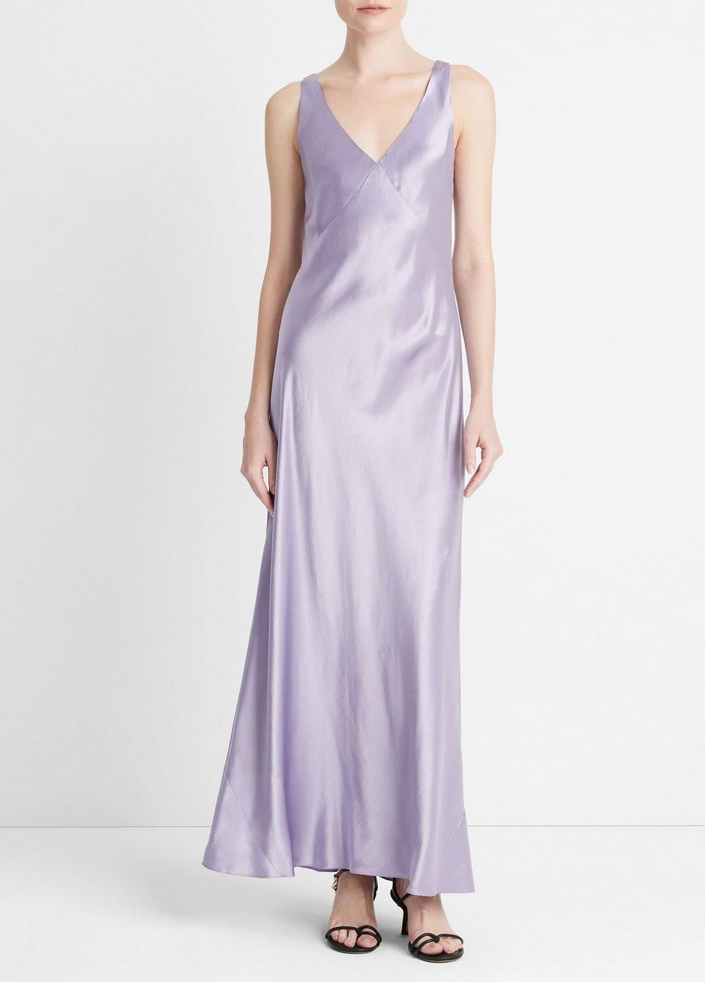 Satin V-Neck Bias Maxi Dress Product Image