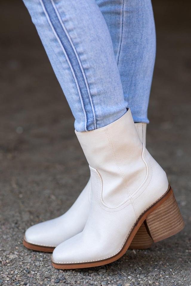 Cream Square Toe Booties Product Image