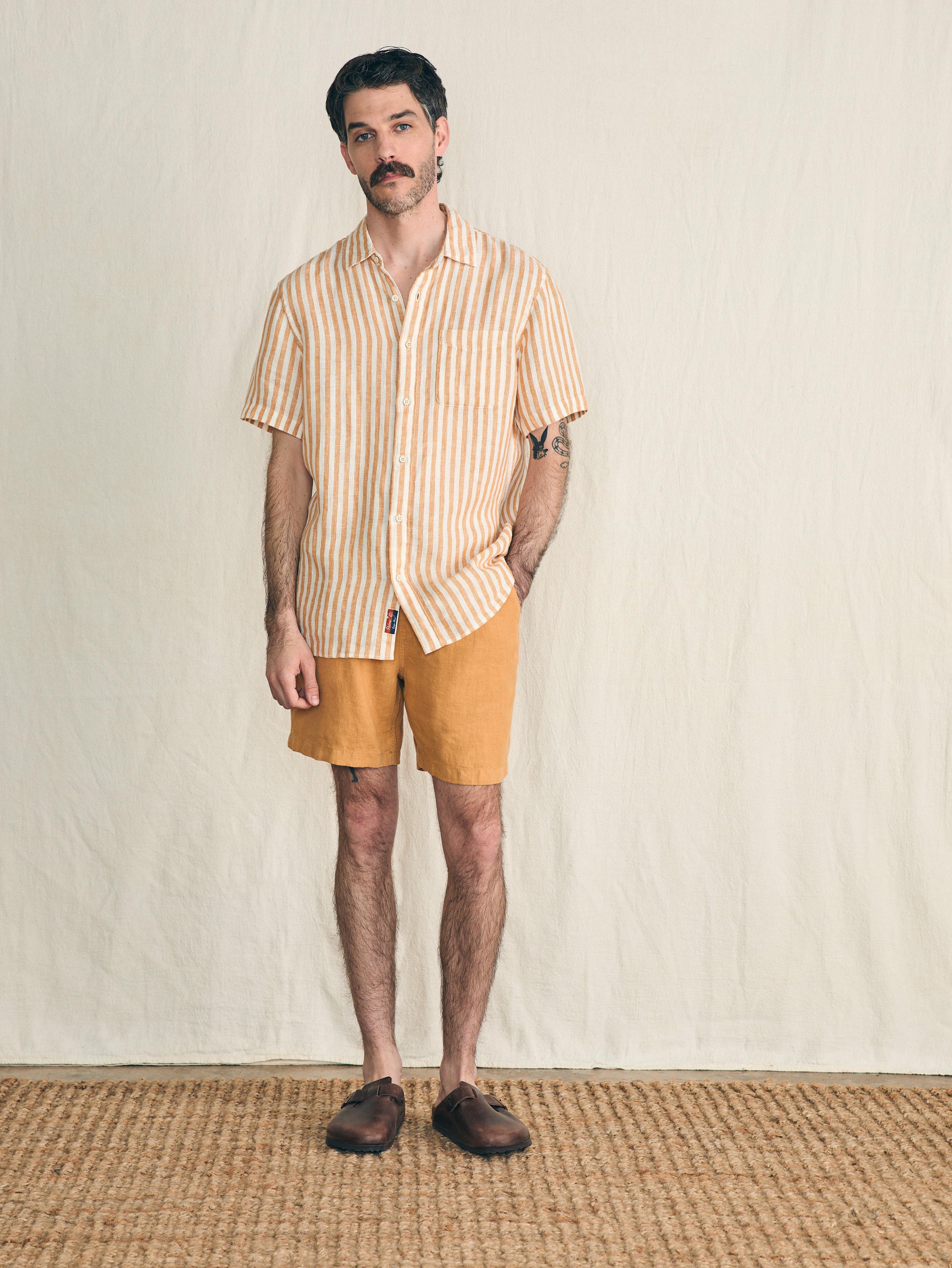 Short-Sleeve Palma Linen Shirt - Gold Ivory Stripe Male Product Image