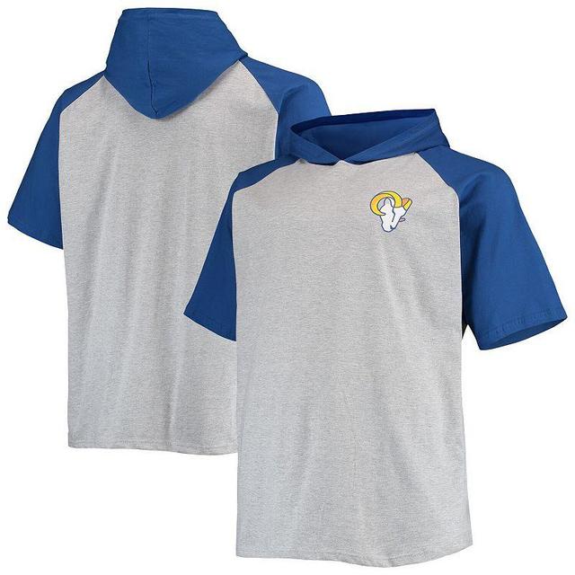 Mens Heathered Gray/Royal Los Angeles Rams Big & Tall Raglan Short Sleeve Pullover Hoodie Product Image