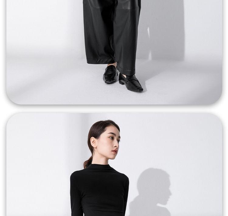 High Rise Plain Faux Leather Wide Leg Pants Product Image