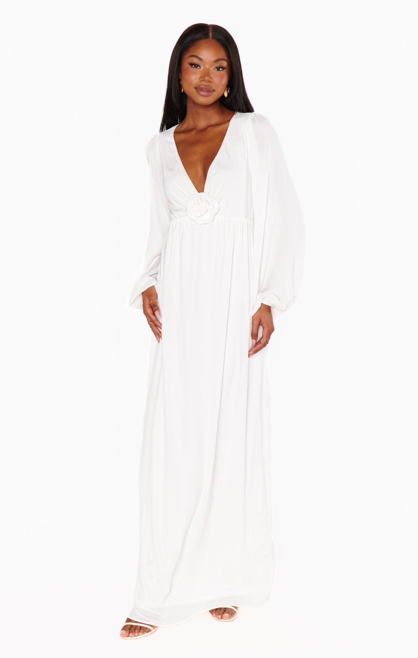 Rosetta Maxi Dress ~ White Silky Crepe Product Image