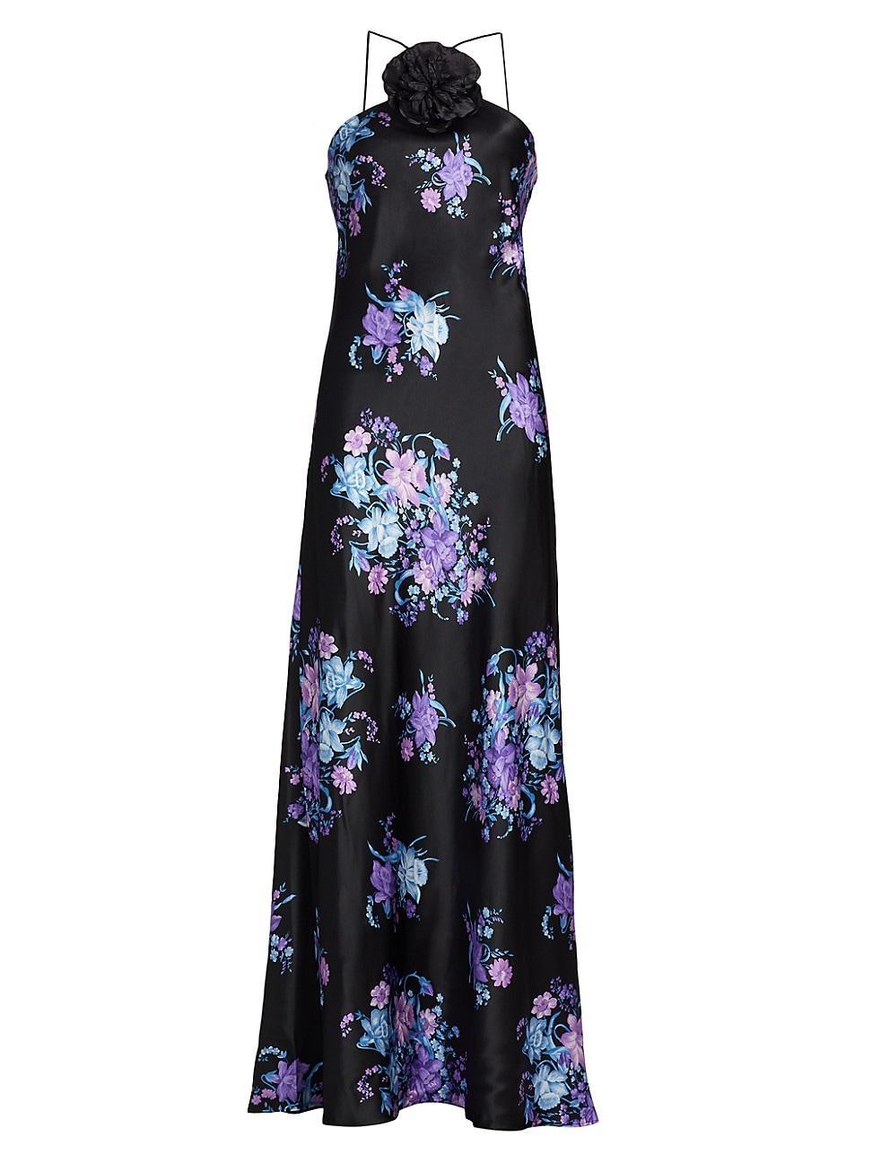 Womens Floral Silk Halter Gown Product Image