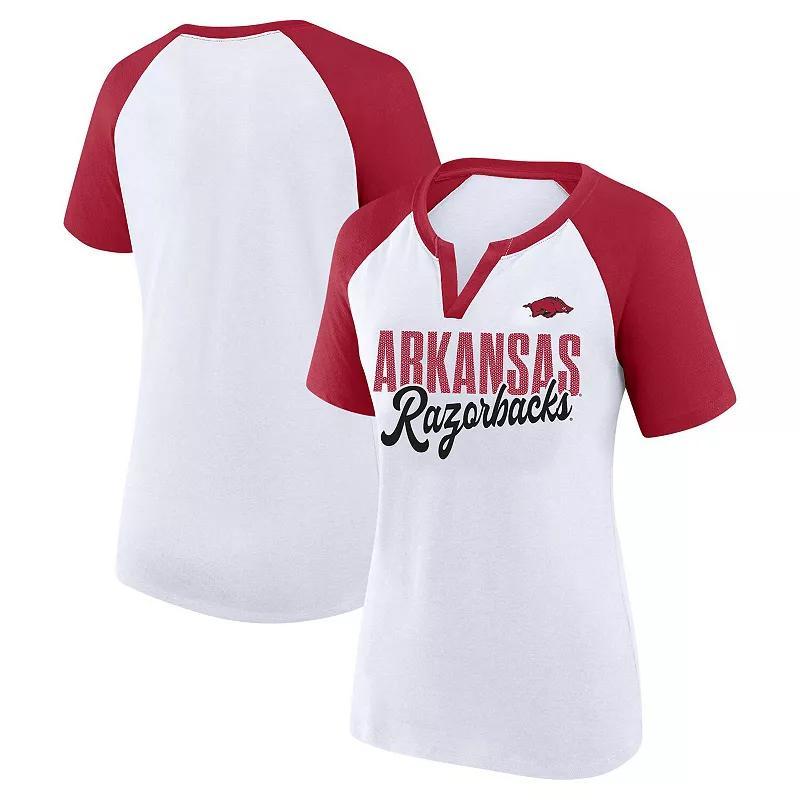 Womens Profile /Cardinal Arkansas Razorbacks Plus Size Best Squad Shimmer Raglan Notch Neck T-Shirt Product Image