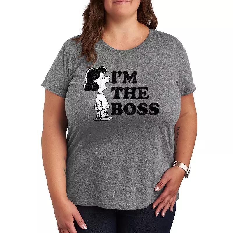 Plus Peanuts Lucy Im The Boss Graphic Tee, Womens Grey Gray Product Image