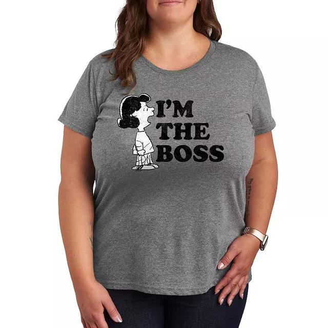 Plus Peanuts Lucy Im The Boss Graphic Tee, Womens Med Grey Product Image