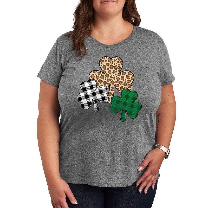 Plus Patterned Shamrocks Graphic Tee, Womens Grey Gray Product Image