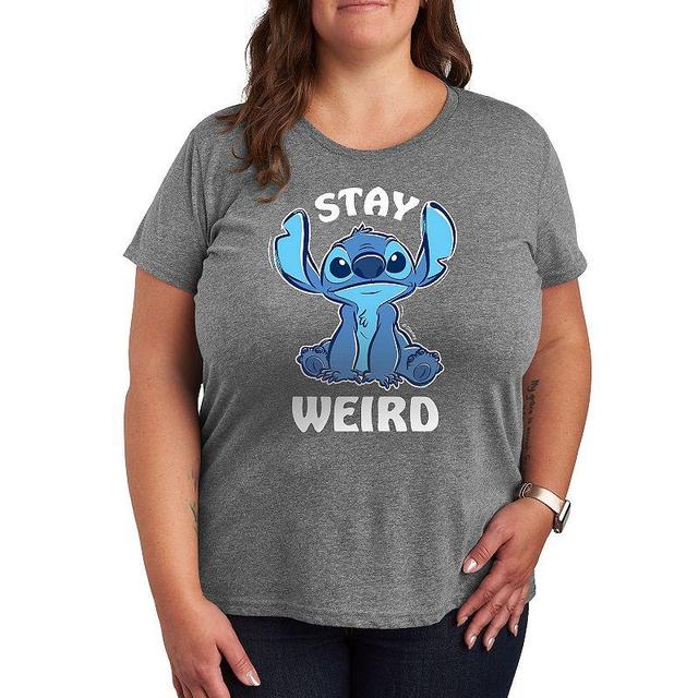 Disneys Lilo & Stitch Plus Stay Weird Graphic Tee, Womens Grey Gray Product Image