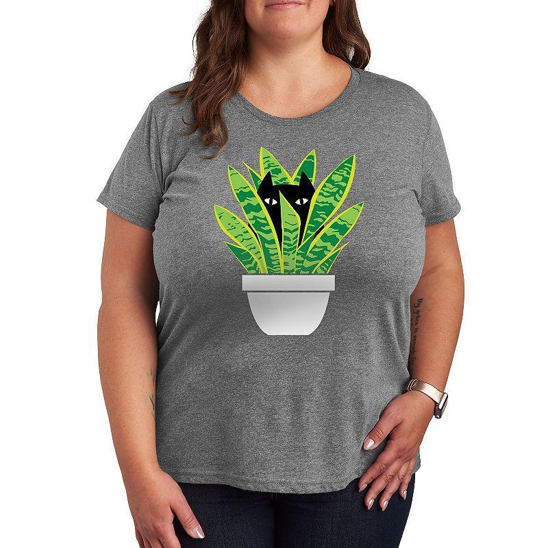 Plus Cat In Potted Plant Graphic Tee, Womens Grey Gray Product Image