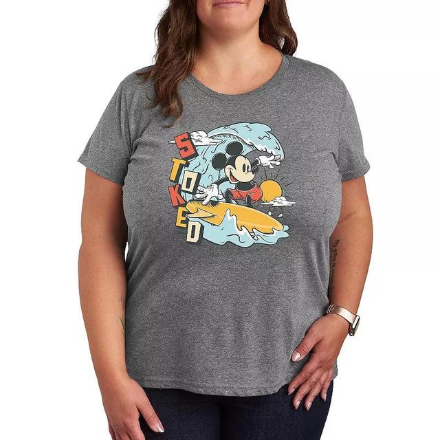 Disneys Mickey Mouse Plus Stoked Graphic Tee, Womens Grey Green Product Image