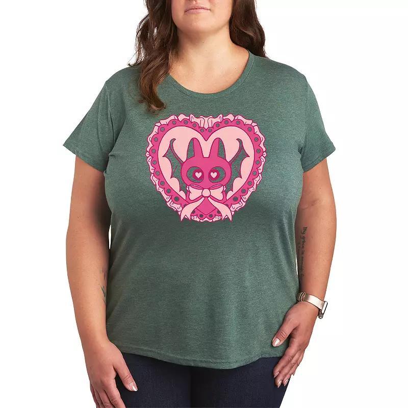 Plus Size Bat Cat Coquette Graphic Tee, Womens Grey Dark Red Product Image