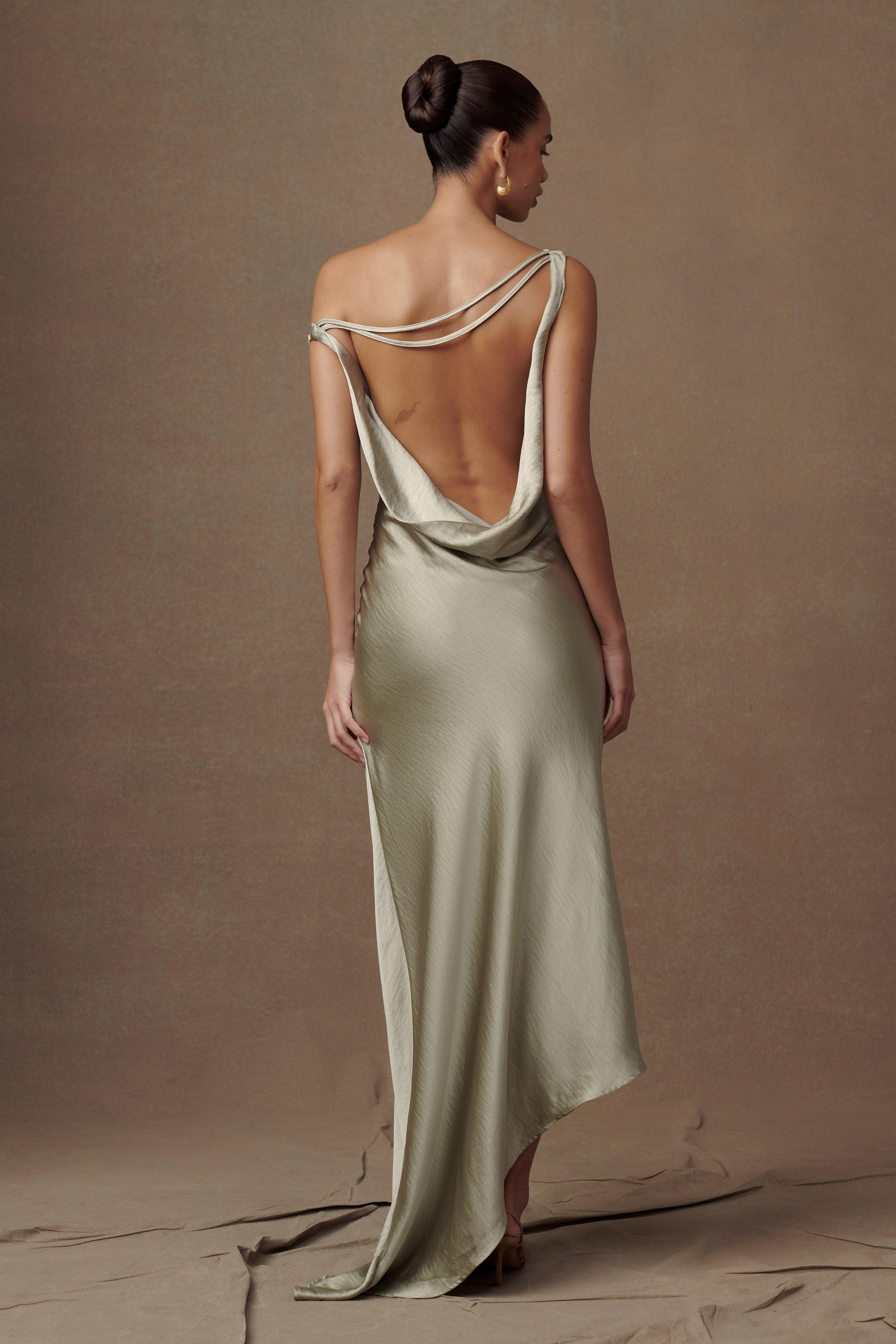 Yvette Slip Maxi Dress With Asymmetrical Hem - Sage Product Image