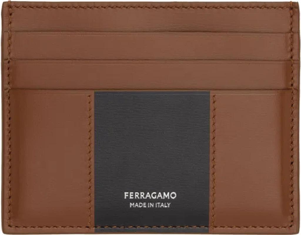 FERRAGAMO Brown & Black Bicolor Card Holder In New Cognac Nero Nero Product Image