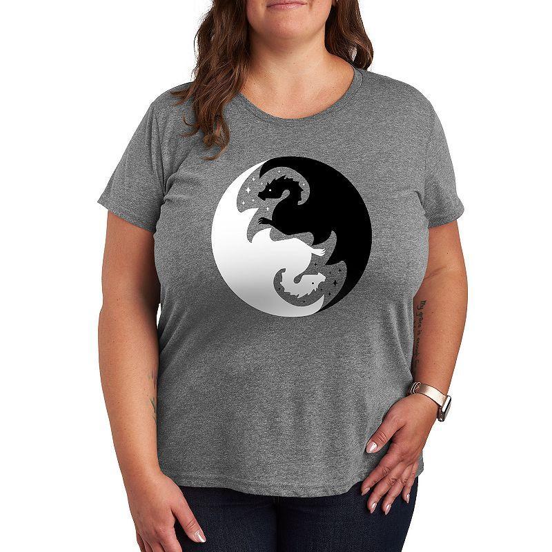 Womens Yin Yang Dragons Graphic Tee Grey Gray Product Image