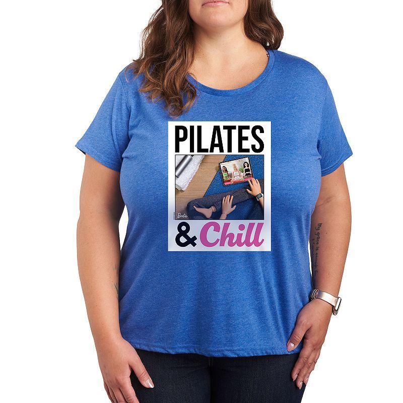 Plus Barbie Pilates & Chill Graphic Tee, Womens Heather Grey Product Image