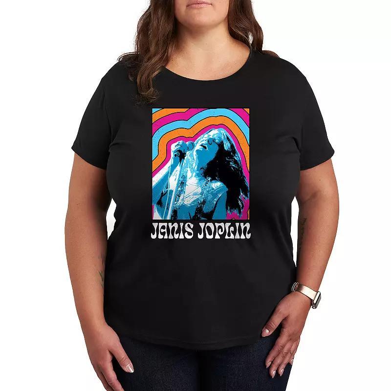 Plus Janis Joplin Retro Color Waves Graphic Tee, Womens Product Image