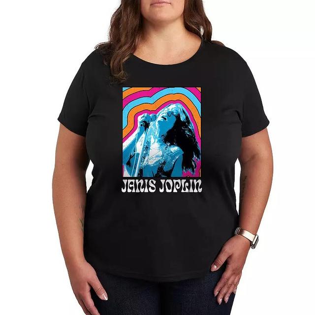 Plus Janis Joplin Retro Color Waves Graphic Tee, Womens Product Image