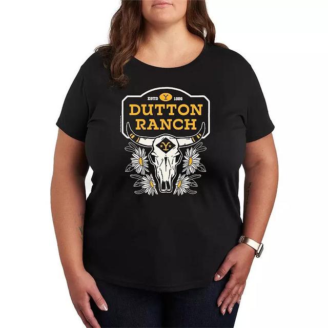 Plus Size Yellowstone Dutton Skull Graphic Tee, Womens Heather Grey Product Image