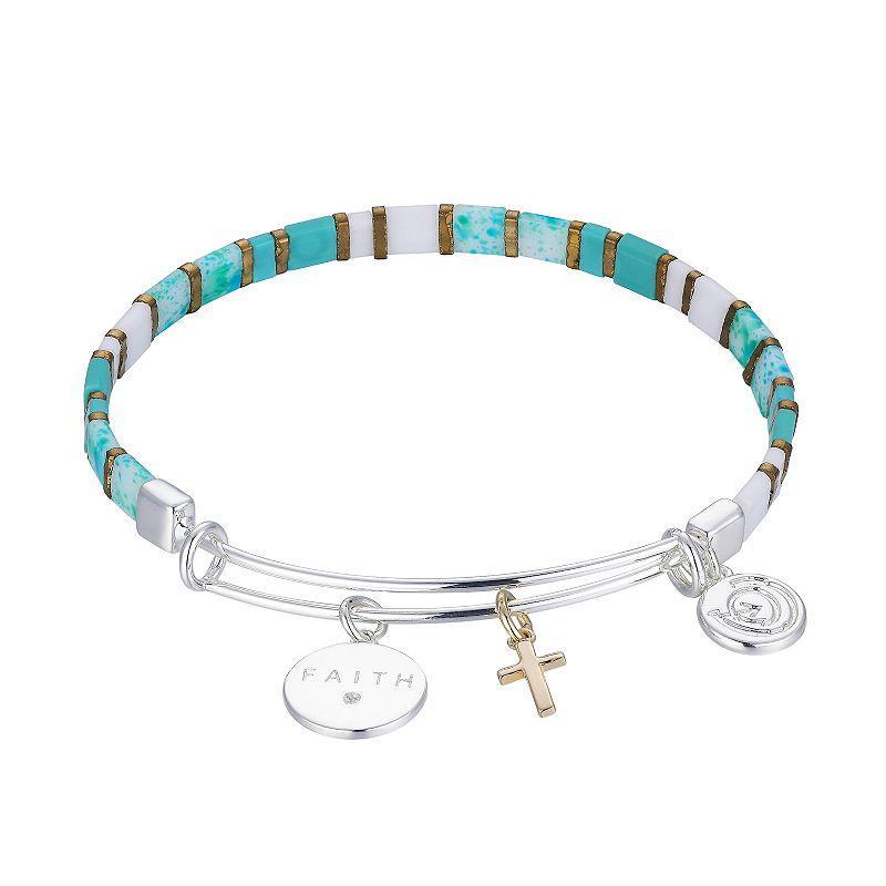 Love This Life Two-Tone Blue Multicolor Faith Cross Bangle Bracelet, Womens, Two Tone Product Image