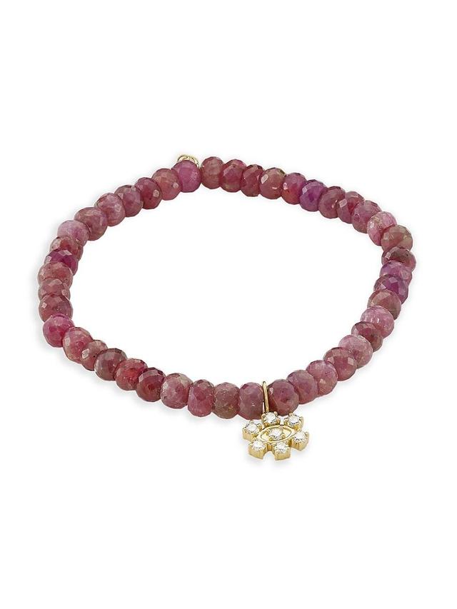 Womens 14K Yellow Gold, Pink Sapphire, & 0.36 TCW Diamond Beaded Stretch Bracelet Product Image