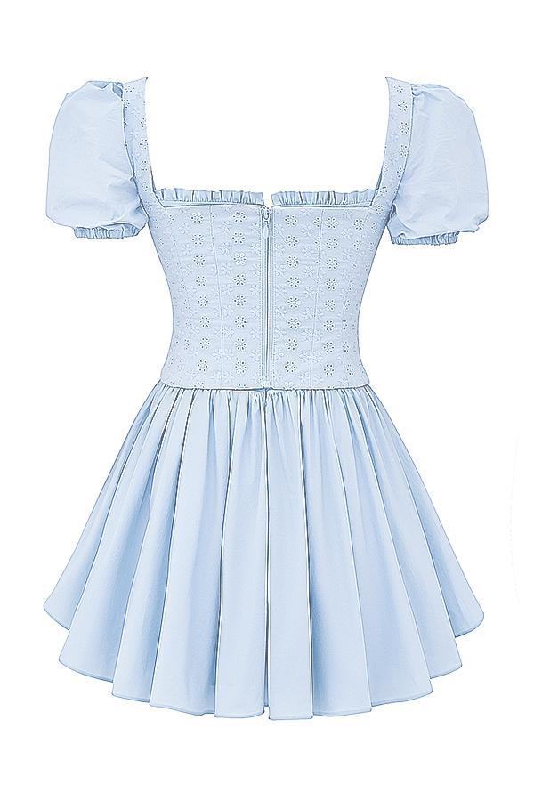 Maribel Soft Blue Broderie Corset Mini Dress Product Image