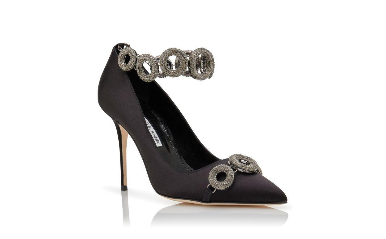 ISTERA Black Satin Embellished Pumps Product Image