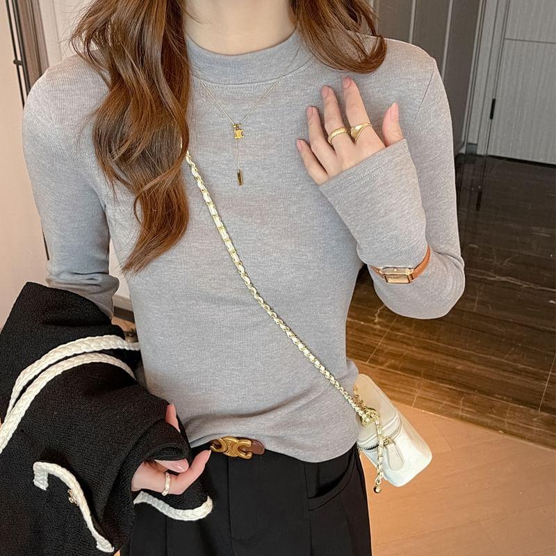 Long-Sleeve Mock Neck Plain Top Product Image