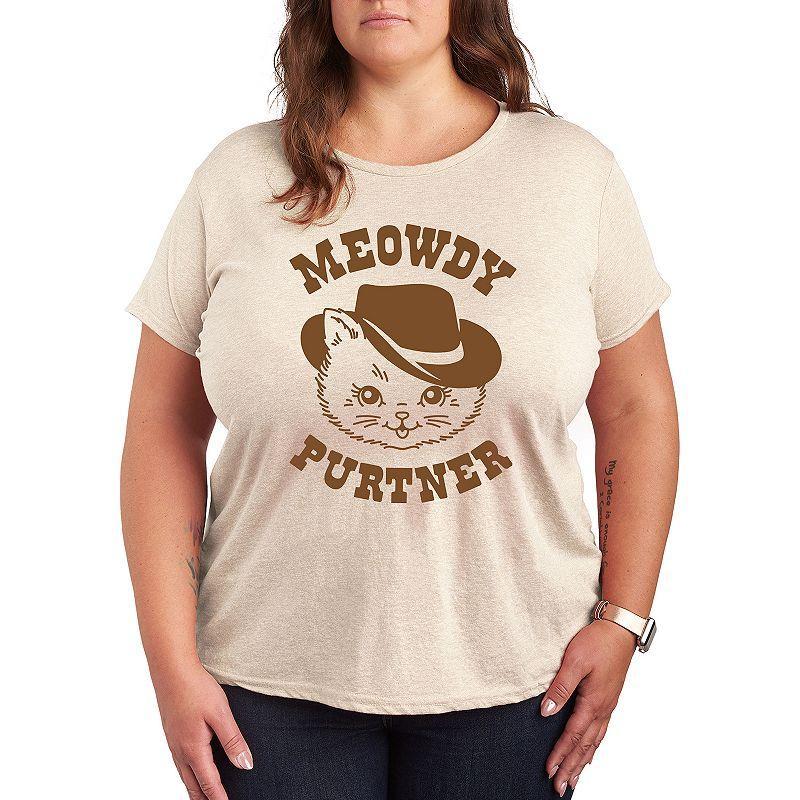 Plus Cat Cowboy Meowdy Purtner Graphic Tee, Womens Beig/Green Product Image