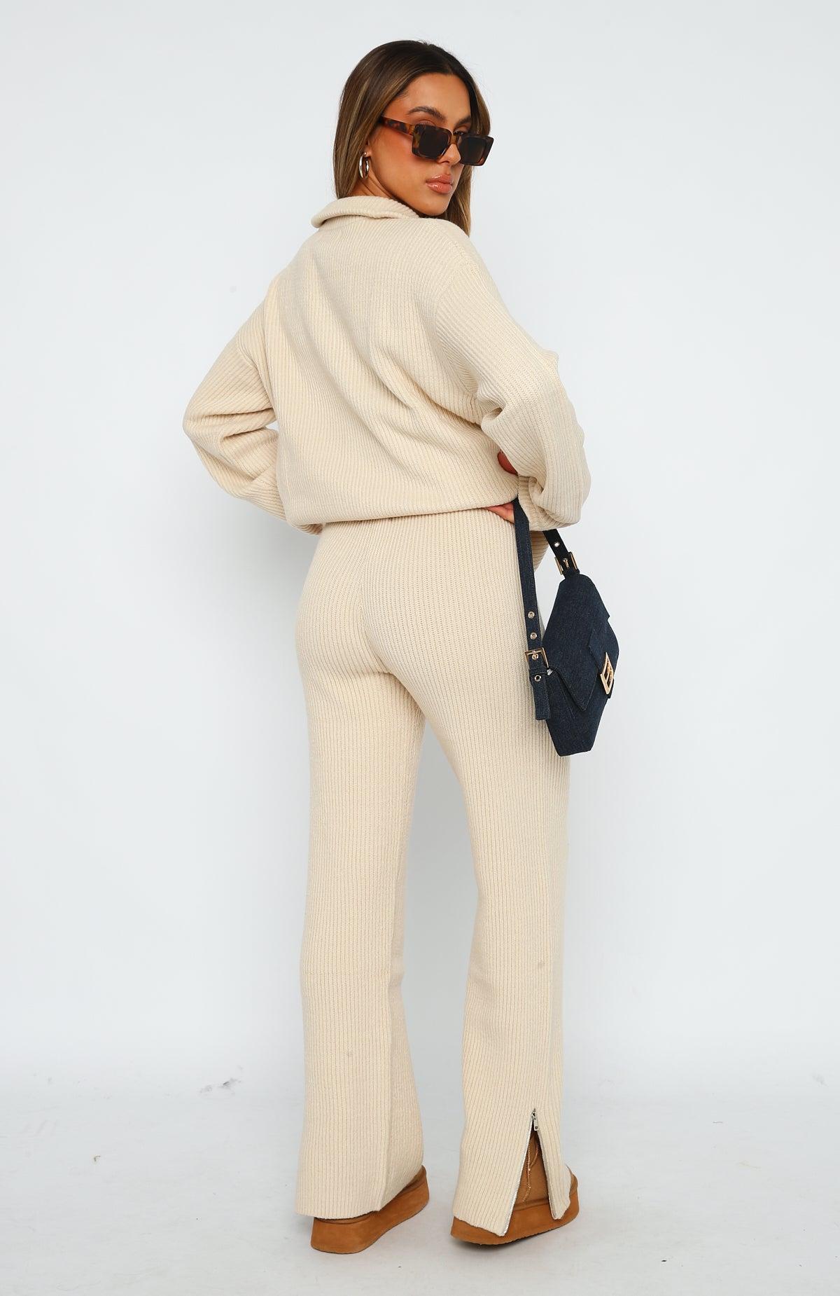 Let's Get Cosy Knit Pants Beige Product Image