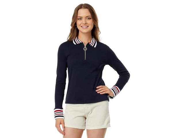 Tommy Hilfiger Long Sleeve 1/4 Zip Polo (Sky Captain) Women's Clothing Product Image