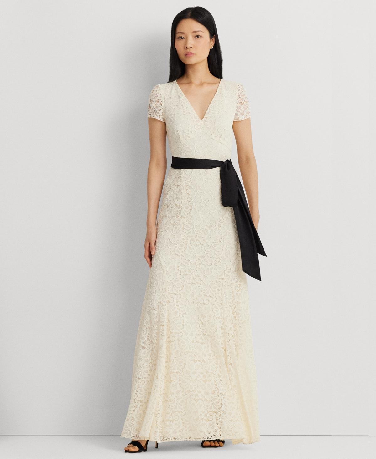 Lauren Ralph Lauren Womens Belted Lace A-Line Gown Product Image