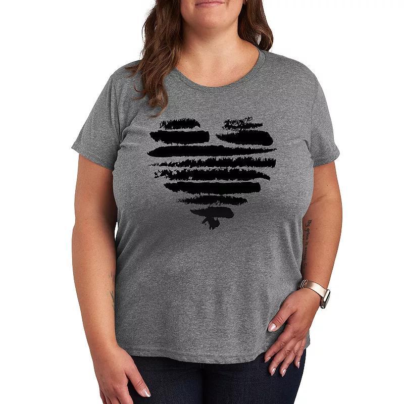 Missy Plus Size Brushstroke Heart Stripes Graphic Tee, Womens Grey Dark Red Product Image