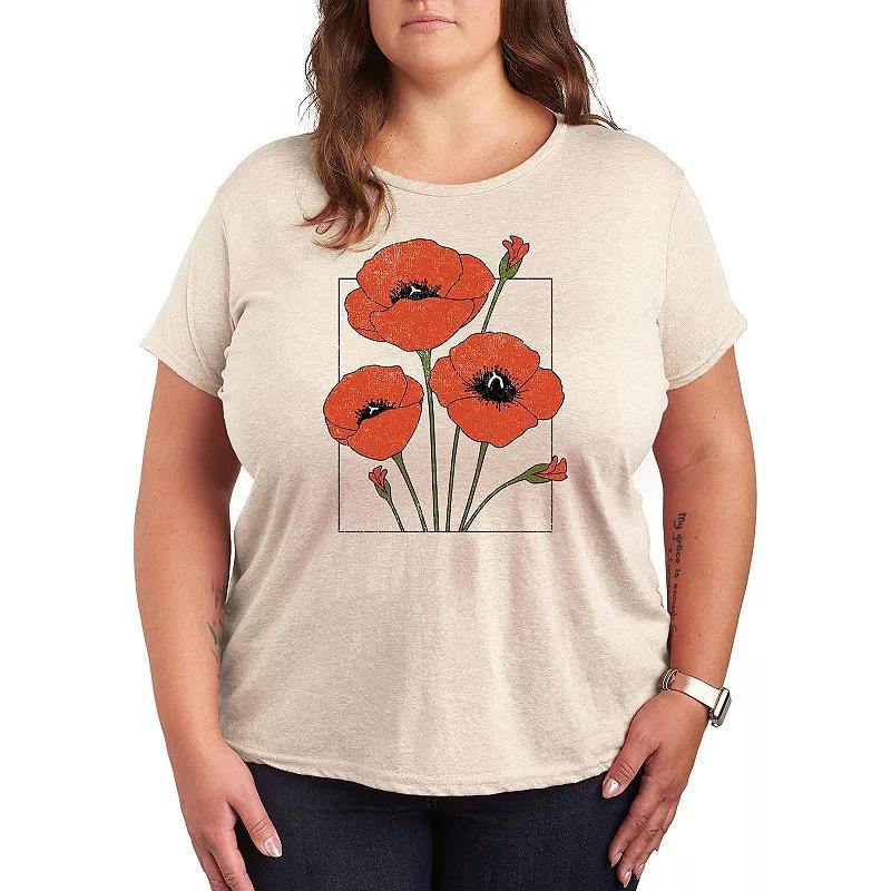 Plus Framed Poppies Graphic Tee, Womens Product Image