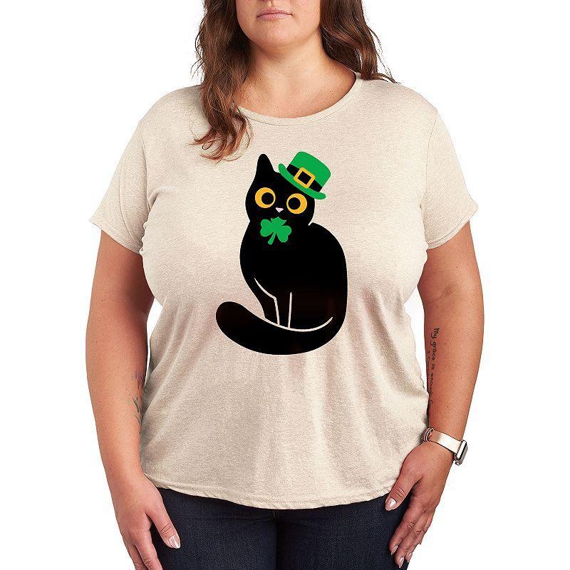 Plus Black Cat Holding Clover Graphic Tee, Womens Product Image