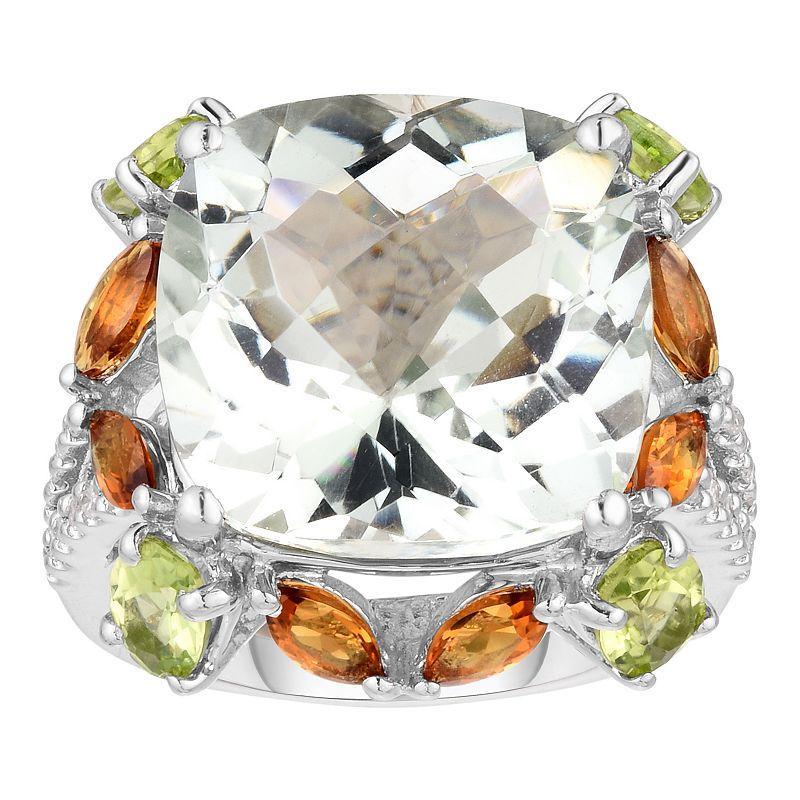 Sterling Silver 1/10 Carat T.W. Diamond & Multi Gemstone Cocktail Ring, Womens Product Image